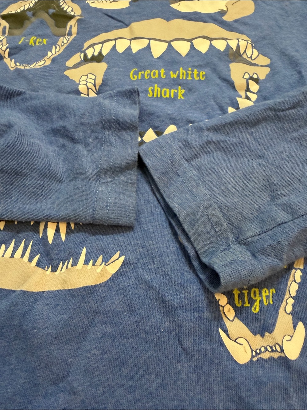 Boys Mini Boden Blue fossils skulls vinyl printed longsleeve tee 11 12 - Picture 4 of 6
